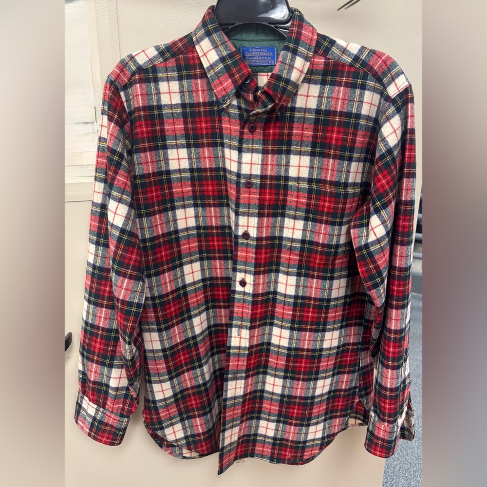 VTG Country Traditionals By Pendleton Shirt Red Plaid 100% Wool Flannel 80s Med